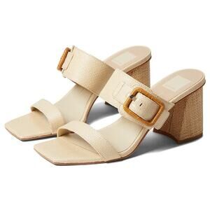 Dolce Vita Posy Wheat Raffia Slip On Squared Sz 8.5 Buckled Heeled Sandals